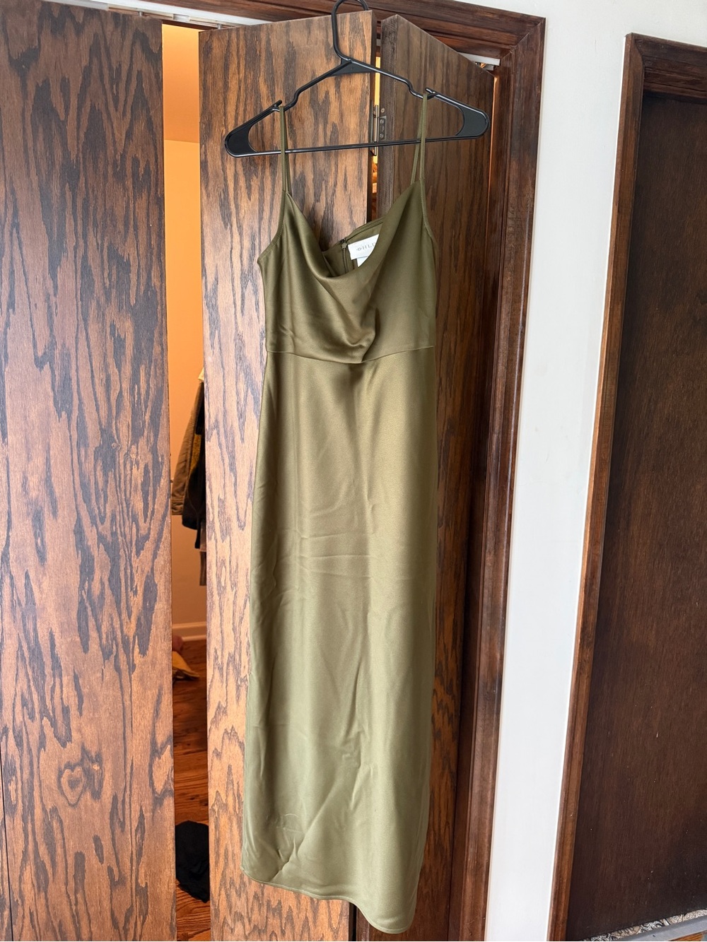 BHLDN Olive Cowl Slip Midi Dress